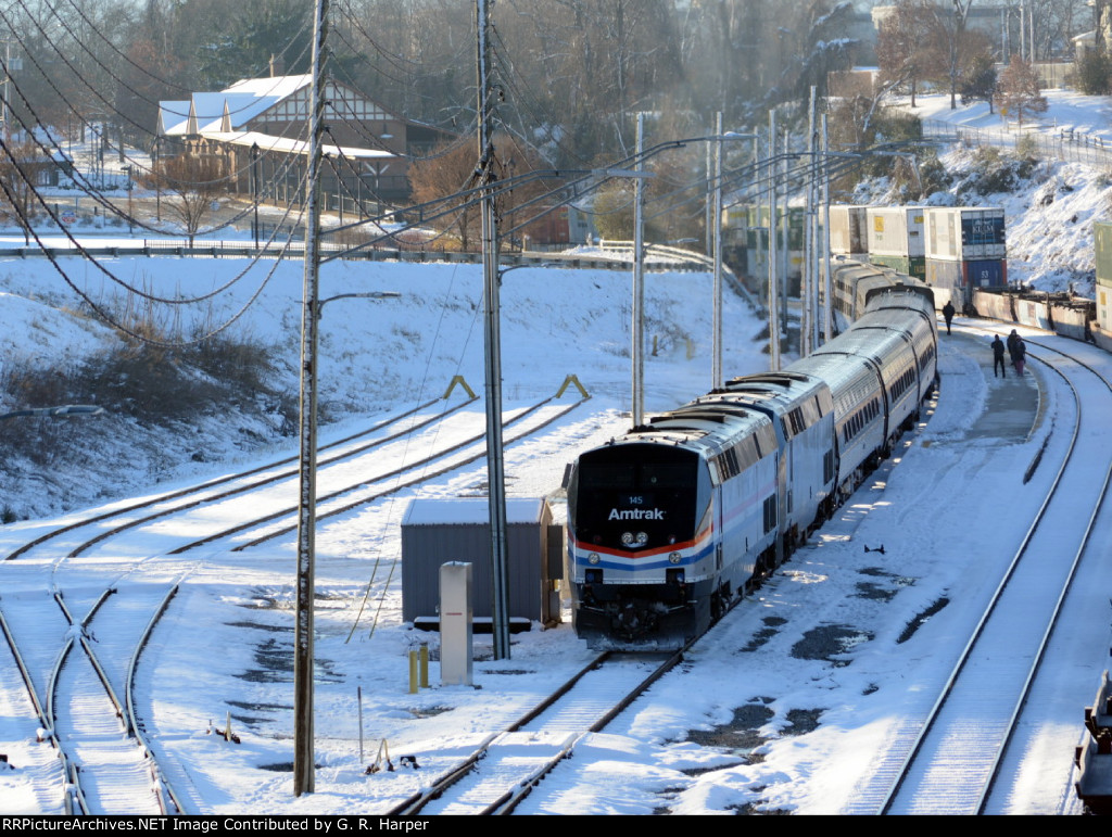 A frosty, snowy morning greets Amtrak train #20(2) following its overnight stay in Lynchburg